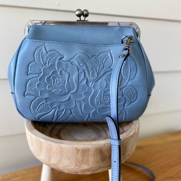 Authentic Patricia Nash Canisi Rose Tooled Leather Framed Satchel Crossbody Bag - Picture 2 of 15